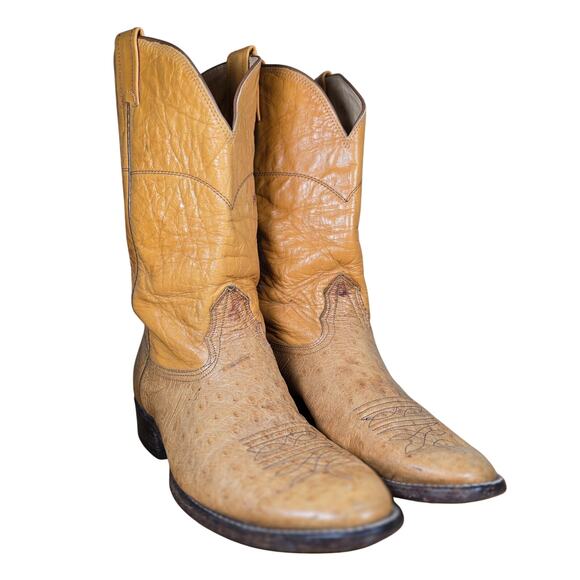 Vintage Nocona Men's Ostrich Med Square Toe Soft Supple Cowboy  Boots Sz 10.5 D - Picture 2 of 8